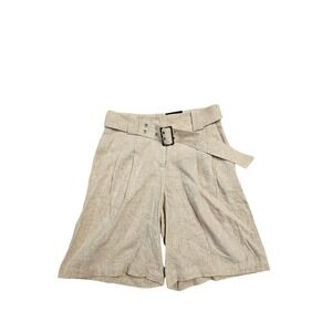 New simply Vera Vera Wang Womens Pleated Linen Blend Belted Shorts Oatmeal Sz 2